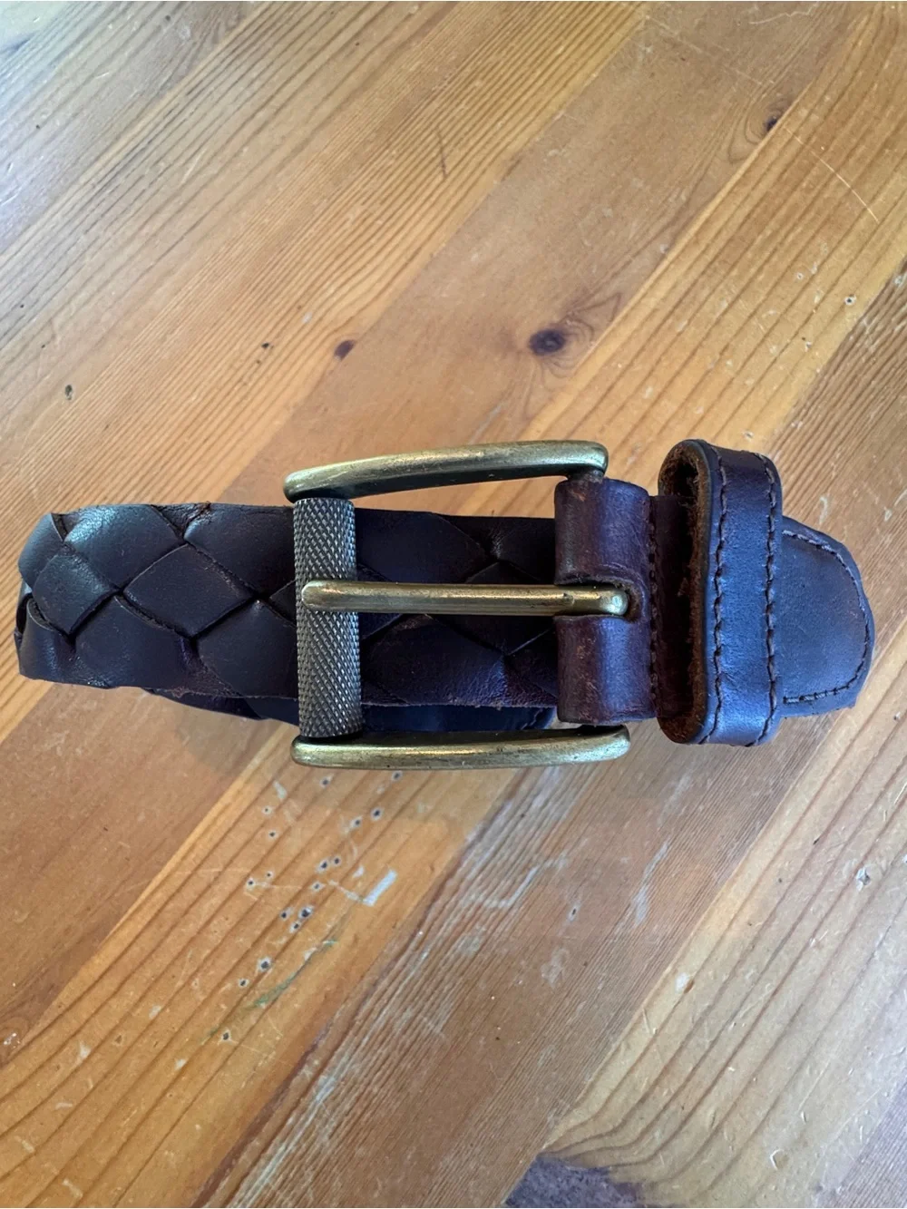 Braided Full Grain Leather Men’s Belt - Dark Brown with Brass Buckle